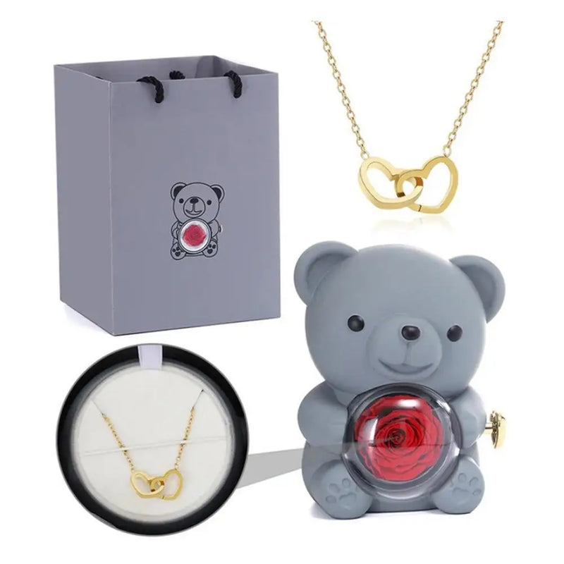 Teddy Rosa Eterna com colar - presente inesquecível!