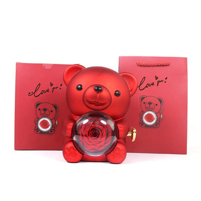 Teddy Rosa Eterna com colar - presente inesquecível!