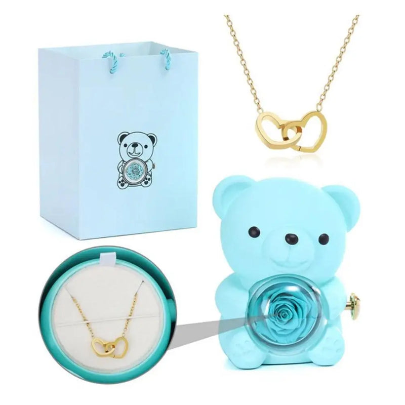 Teddy Rosa Eterna com colar - presente inesquecível!